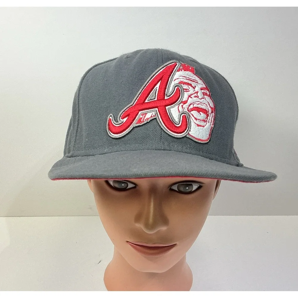 Atlanta Braves Hat New Era Fitted Size 7 1/2 Chief Noc-A-Homa Baseball Cap Gray